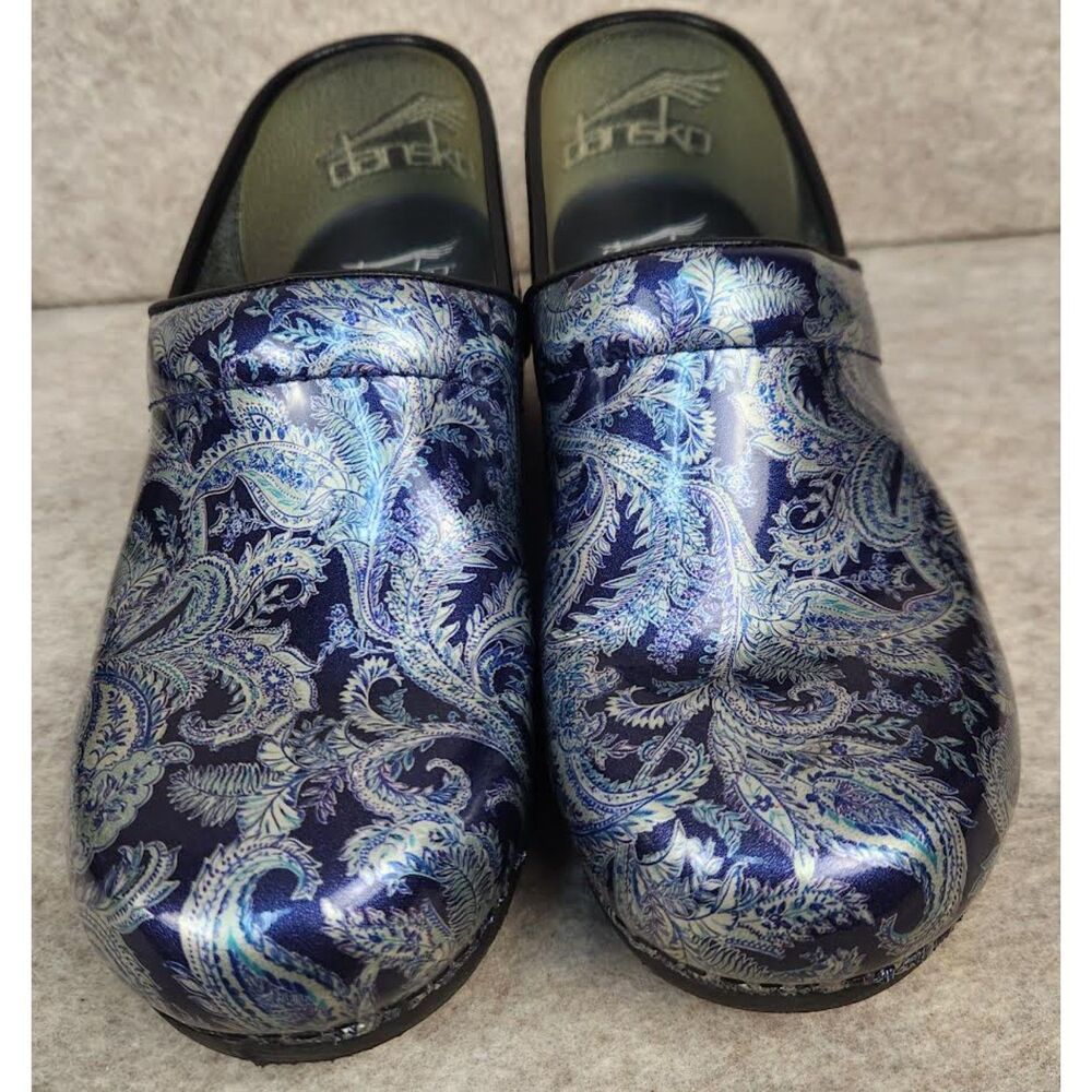 DANSKO Pro 20 Blue Paisley Gray Glossy XP 20 Women’s Clogs Size 42 US 11 - Picture 2 of 7